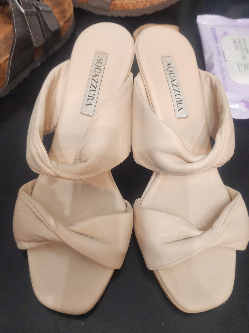 Aquazzura Cream Twisted Leather Slide Mules